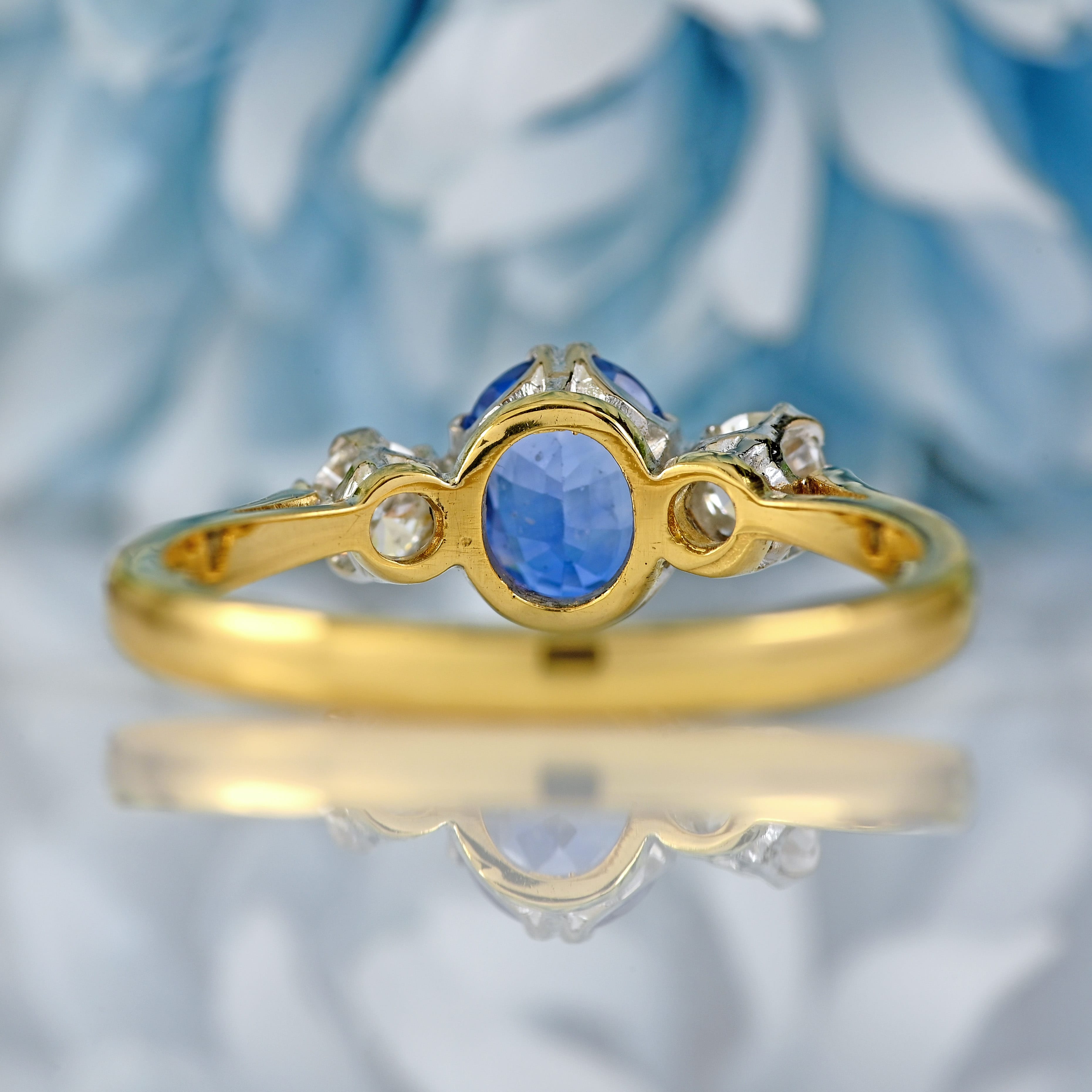 Ellibelle Jewellery Vintage 1988 Sapphire & Diamond 18ct Gold Three-Stone Trilogy Ring
