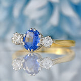 Ellibelle Jewellery Vintage 1988 Sapphire & Diamond 18ct Gold Three-Stone Trilogy Ring