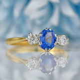 Ellibelle Jewellery Vintage 1988 Sapphire & Diamond 18ct Gold Three-Stone Trilogy Ring