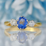 Ellibelle Jewellery Vintage 1988 Sapphire & Diamond 18ct Gold Three-Stone Trilogy Ring
