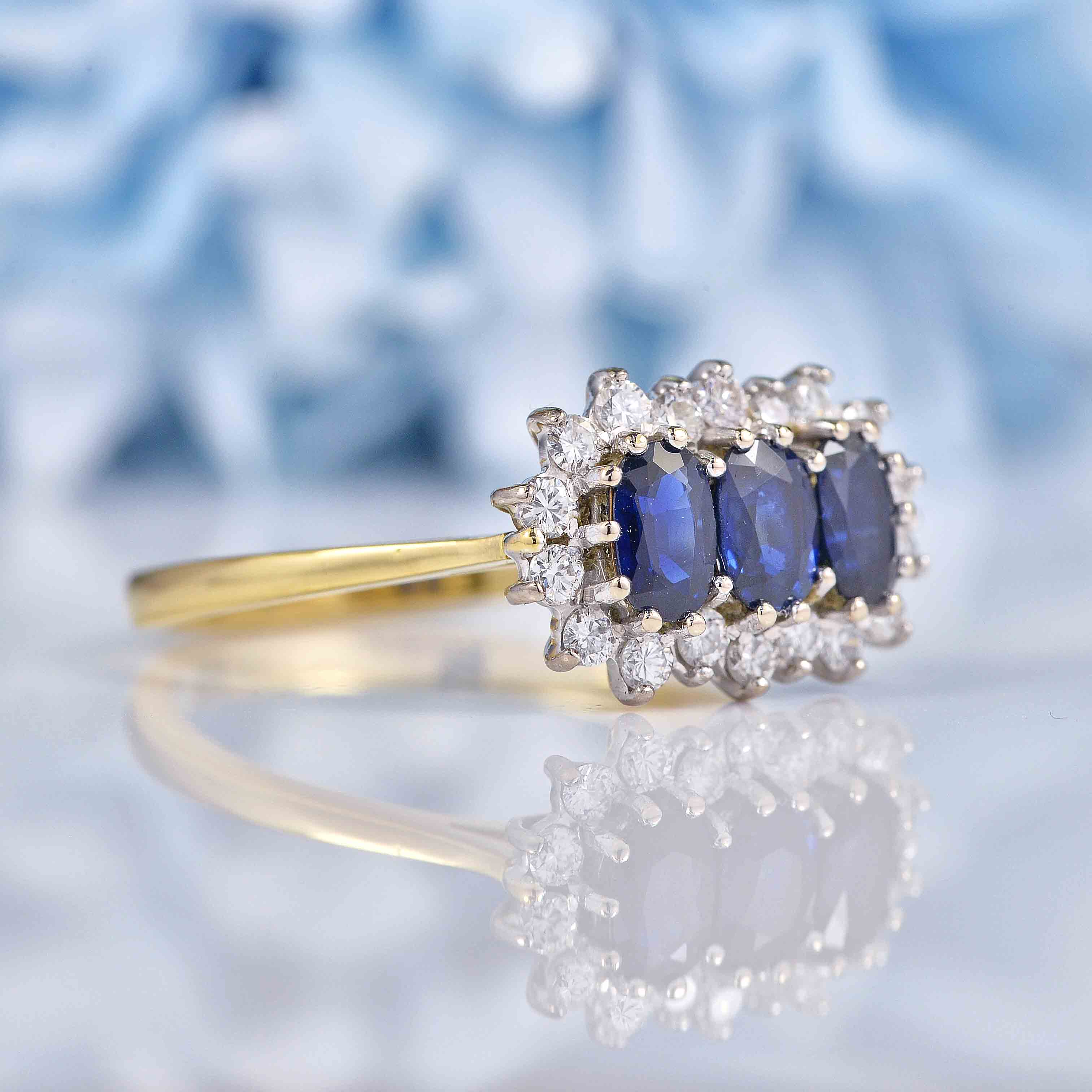 Ellibelle Jewellery Vintage 1988 Sapphire & Diamond Triple Cluster Ring