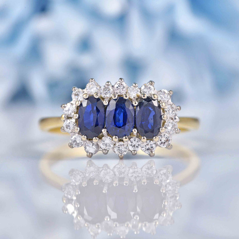 Ellibelle Jewellery Vintage 1988 Sapphire & Diamond Triple Cluster Ring