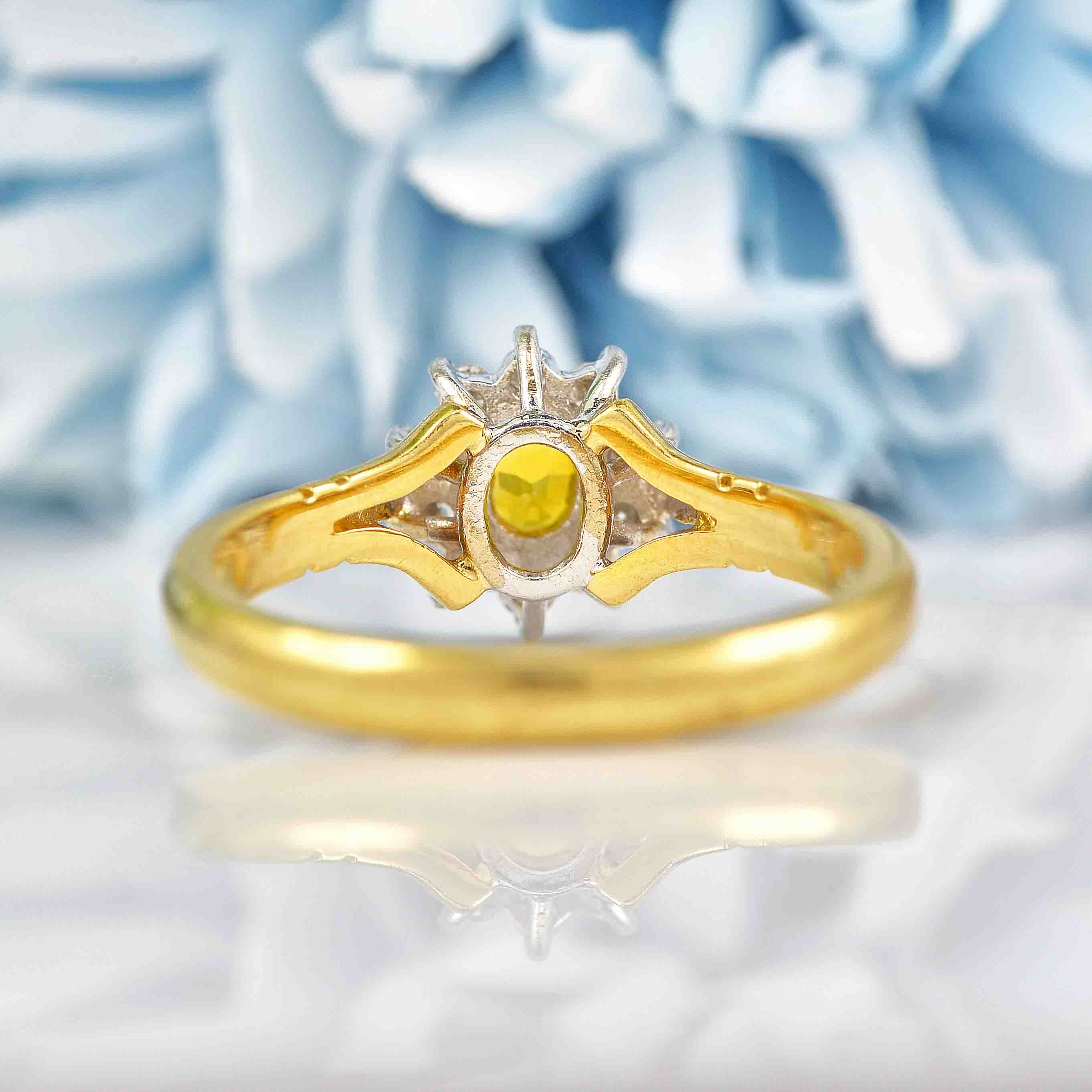 Ellibelle Jewellery Vintage 1988 Yellow Sapphire & Diamond 18ct Gold Cluster Ring