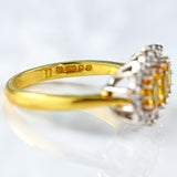 Ellibelle Jewellery Vintage 1988 Yellow Sapphire & Diamond 18ct Gold Triple Cluster Ring