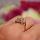 Ellibelle Jewellery Vintage 1988 Yellow Sapphire & Diamond 18ct Gold Triple Cluster Ring