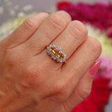 Ellibelle Jewellery Vintage 1988 Yellow Sapphire & Diamond 18ct Gold Triple Cluster Ring