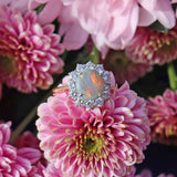 Ellibelle Jewellery Vintage 1989 Black Opal & Diamond 18ct Gold Cluster Ring