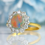 Ellibelle Jewellery Vintage 1989 Black Opal & Diamond 18ct Gold Cluster Ring