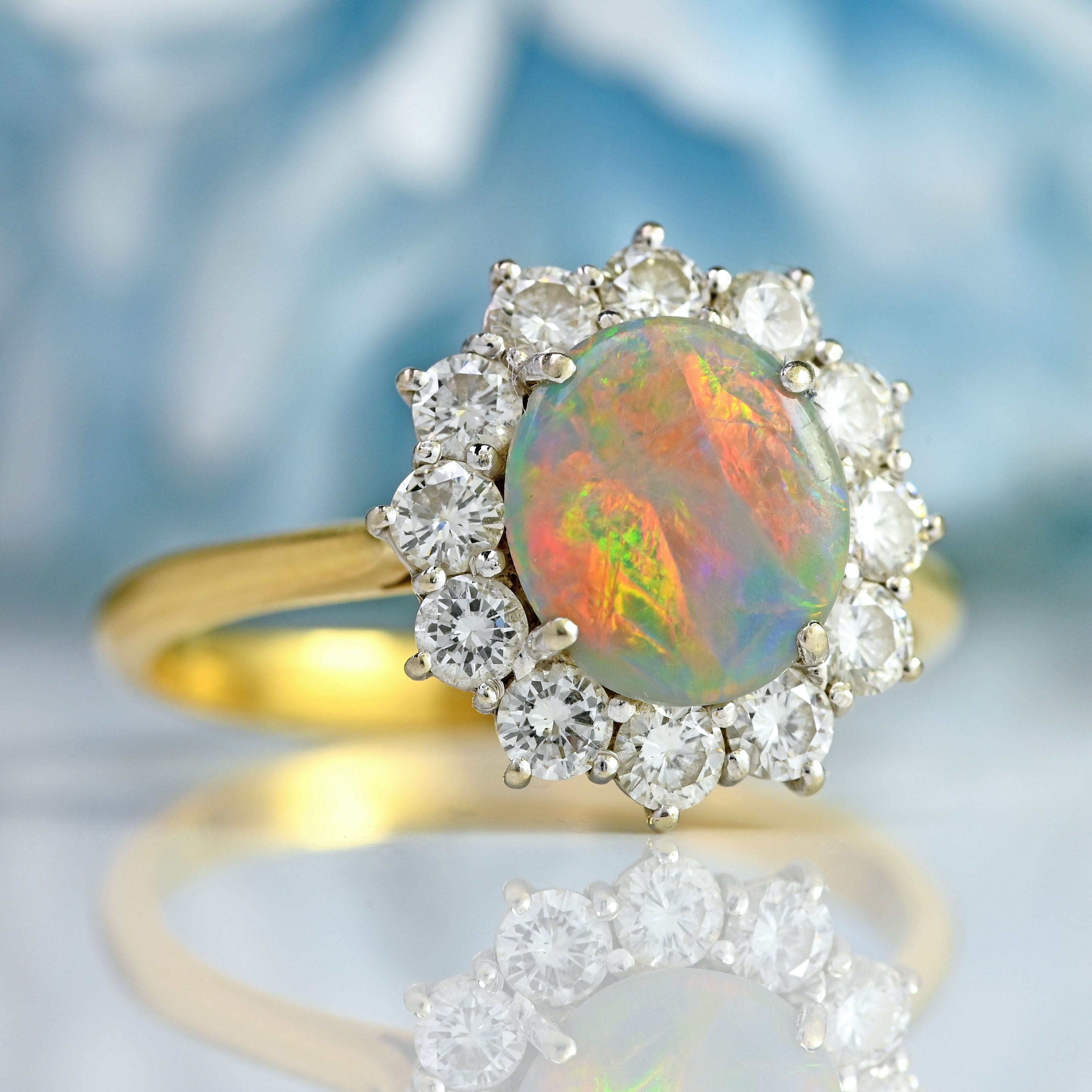 Ellibelle Jewellery Vintage 1989 Black Opal & Diamond 18ct Gold Cluster Ring
