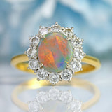 Ellibelle Jewellery Vintage 1989 Black Opal & Diamond 18ct Gold Cluster Ring
