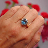 Ellibelle Jewellery Vintage 1989 Blue Topaz & Diamond 18ct Gold Cluster Ring (2.35cts)