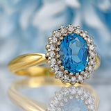 Ellibelle Jewellery Vintage 1989 Blue Topaz & Diamond 18ct Gold Cluster Ring (2.35cts)