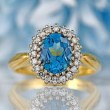 Ellibelle Jewellery Vintage 1989 Blue Topaz & Diamond 18ct Gold Cluster Ring (2.35cts)