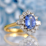 Ellibelle Jewellery Vintage 1989 Ceylon Sapphire & Diamond 18ct Gold Cluster Engagement Ring