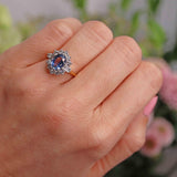 Ellibelle Jewellery Vintage 1989 Ceylon Sapphire & Diamond 18ct Gold Cluster Engagement Ring