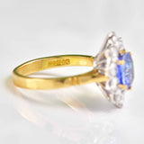 Ellibelle Jewellery Vintage 1989 Ceylon Sapphire & Diamond 18ct Gold Cluster Engagement Ring