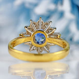 Ellibelle Jewellery Vintage 1989 Ceylon Sapphire & Diamond 18ct Gold Cluster Engagement Ring