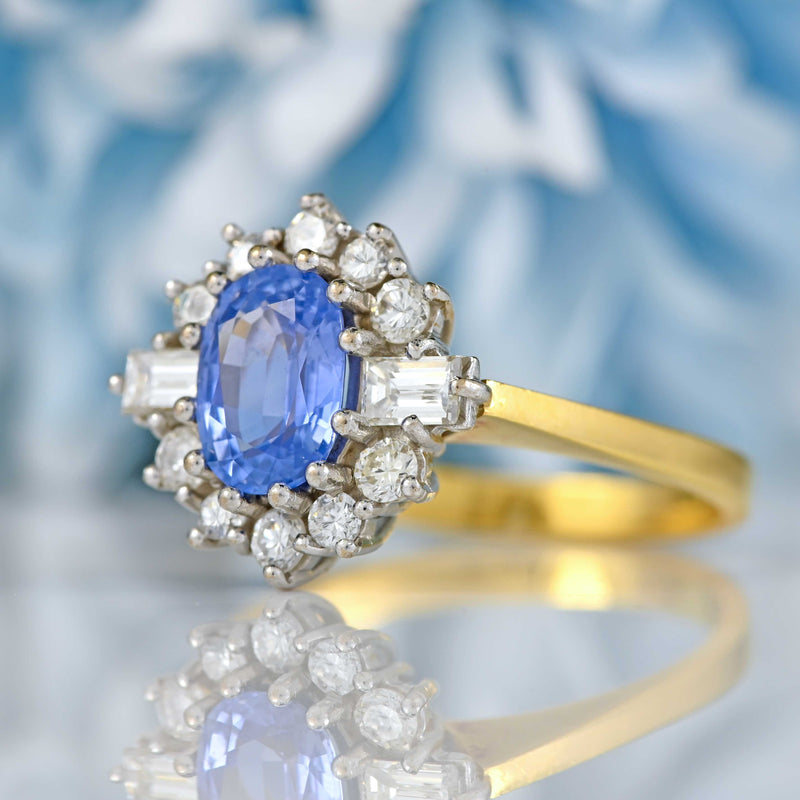 Ellibelle Jewellery Vintage 1989 Ceylon Sapphire & Diamond 18ct Gold Cluster Ring (1.37cts)