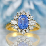 Ellibelle Jewellery Vintage 1989 Ceylon Sapphire & Diamond 18ct Gold Cluster Ring (1.37cts)