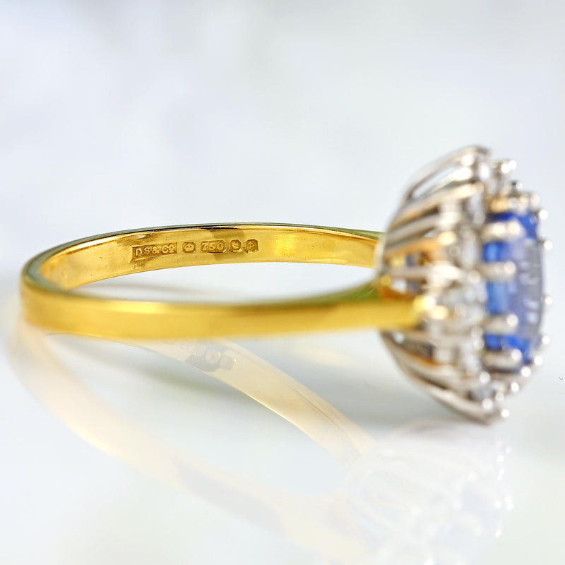 Ellibelle Jewellery Vintage 1989 Ceylon Sapphire & Diamond 18ct Gold Cluster Ring (1.37cts)