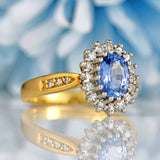 Ellibelle Jewellery Vintage 1989 Ceylon Sapphire & Diamond 18ct Gold Cluster Ring
