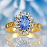 Ellibelle Jewellery Vintage 1989 Ceylon Sapphire & Diamond 18ct Gold Cluster Ring