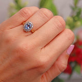 Ellibelle Jewellery Vintage 1989 Ceylon Sapphire & Diamond 18ct Gold Cluster Ring