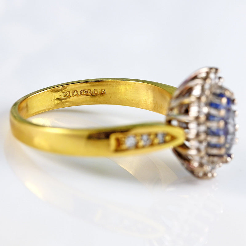 Ellibelle Jewellery Vintage 1989 Ceylon Sapphire & Diamond 18ct Gold Cluster Ring