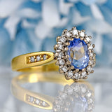 Ellibelle Jewellery Vintage 1989 Ceylon Sapphire & Diamond 18ct Gold Cluster Ring