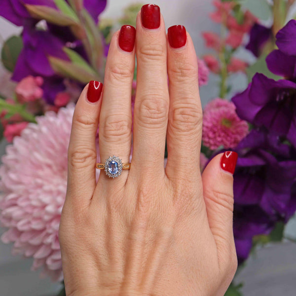 Ellibelle Jewellery Vintage 1989 Ceylon Sapphire & Diamond 18ct Gold Cluster Ring
