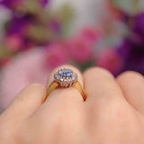 Ellibelle Jewellery Vintage 1989 Ceylon Sapphire & Diamond 18ct Gold Cluster Ring
