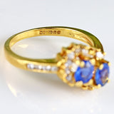 Ellibelle Jewellery Vintage 1989 Ceylon Sapphire & Diamond 18ct Gold Double-Cluster Ring