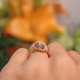 Ellibelle Jewellery Vintage 1989 Ceylon Sapphire & Diamond 18ct Gold Double-Cluster Ring