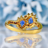 Ellibelle Jewellery Vintage 1989 Ceylon Sapphire & Diamond 18ct Gold Double-Cluster Ring