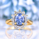 Ellibelle Jewellery Vintage 1989 Ceylon Sapphire & Diamond Gold Cluster Ring (2.02ct)