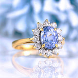 Ellibelle Jewellery Vintage 1989 Ceylon Sapphire & Diamond Gold Cluster Ring (2.02ct)