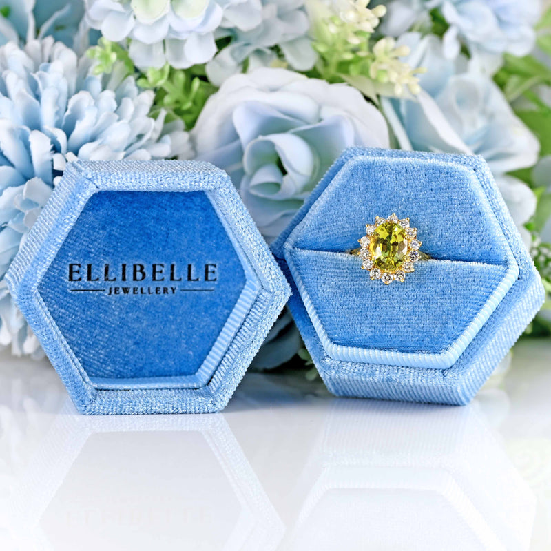 Ellibelle Jewellery Vintage 1989 Chrysoberyl & Diamond 18ct Gold Cluster Ring by Alabaster and Wilson