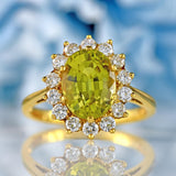 Ellibelle Jewellery Vintage 1989 Chrysoberyl & Diamond 18ct Gold Cluster Ring by Alabaster and Wilson