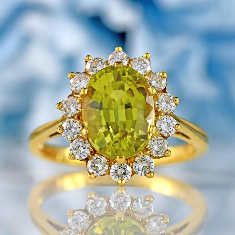 Ellibelle Jewellery Vintage 1989 Chrysoberyl & Diamond 18ct Gold Cluster Ring by Alabaster and Wilson