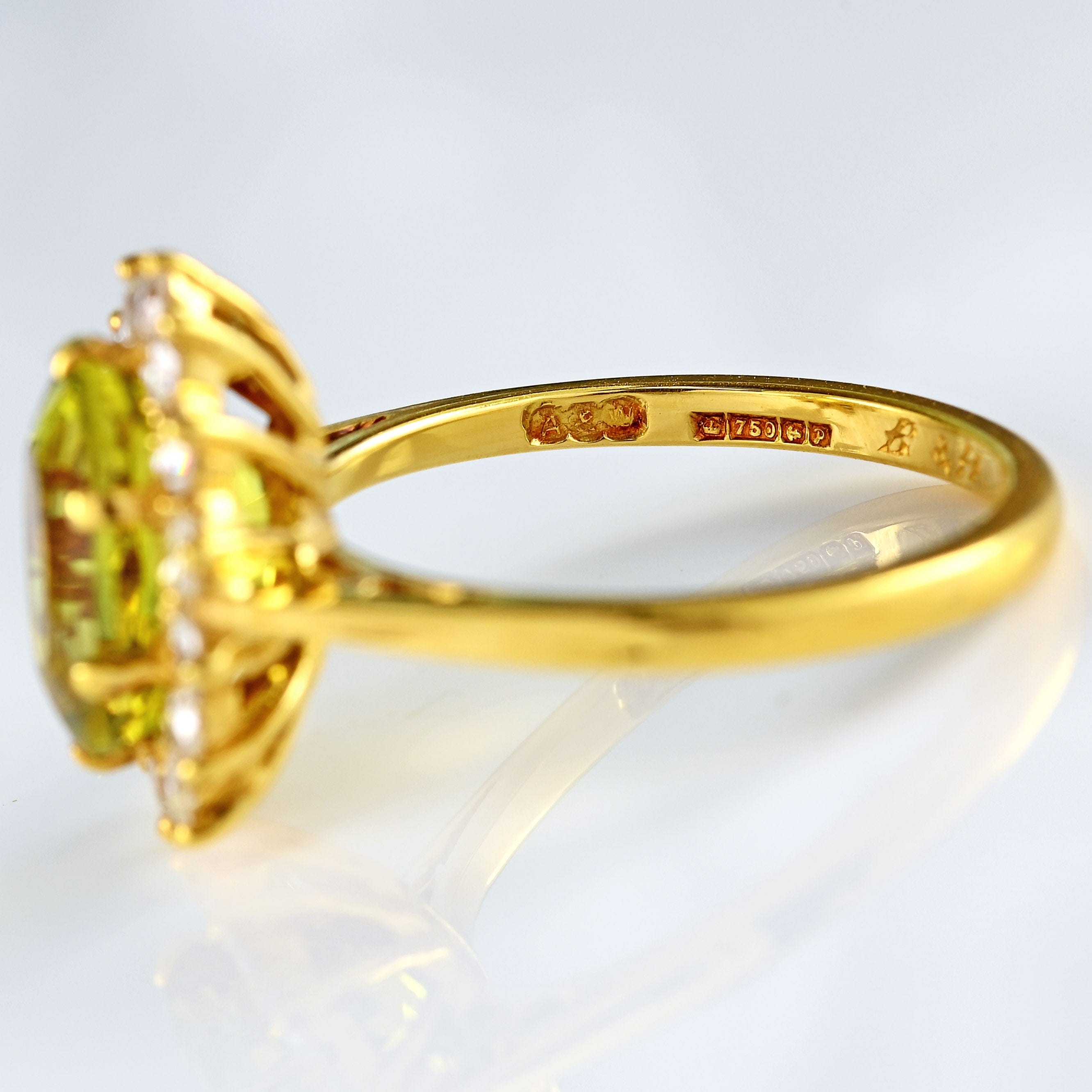 Ellibelle Jewellery Vintage 1989 Chrysoberyl & Diamond 18ct Gold Cluster Ring by Alabaster and Wilson