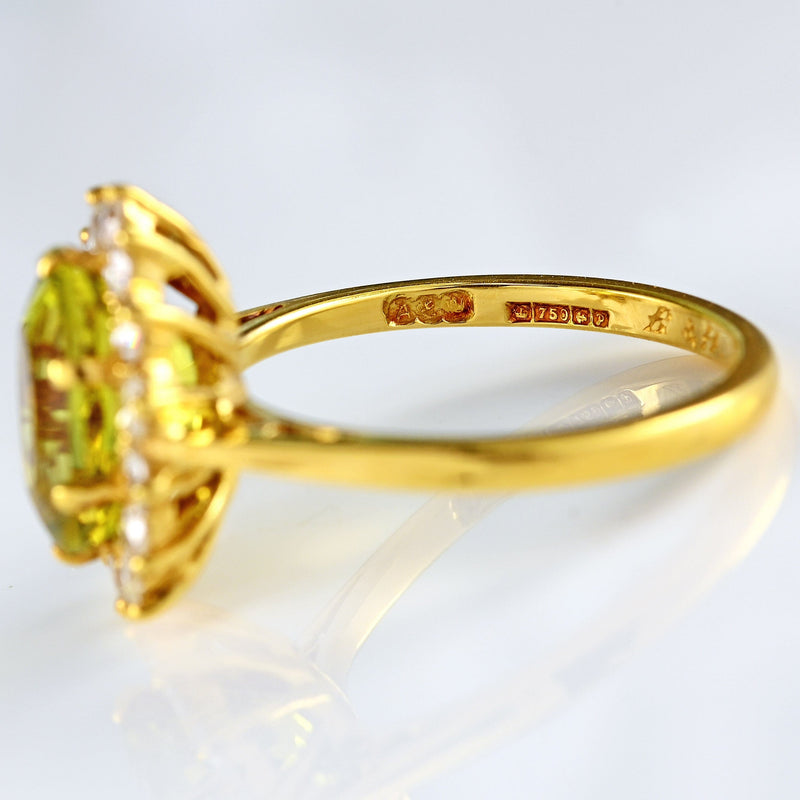 Ellibelle Jewellery Vintage 1989 Chrysoberyl & Diamond 18ct Gold Cluster Ring by Alabaster and Wilson