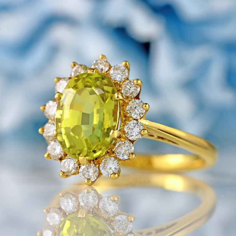 Ellibelle Jewellery Vintage 1989 Chrysoberyl & Diamond 18ct Gold Cluster Ring by Alabaster and Wilson