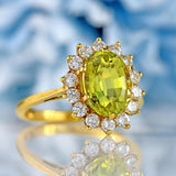 Ellibelle Jewellery Vintage 1989 Chrysoberyl & Diamond 18ct Gold Cluster Ring by Alabaster and Wilson