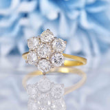 Ellibelle Jewellery Vintage 1989 Diamond 18ct Gold Daisy Cluster Engagement Ring (1.60cts)