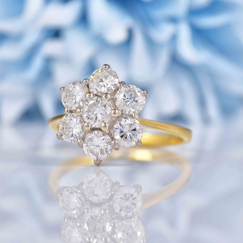 Ellibelle Jewellery Vintage 1989 Diamond 18ct Gold Daisy Cluster Engagement Ring (1.60cts)