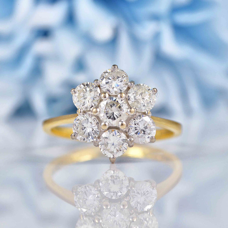 Ellibelle Jewellery Vintage 1989 Diamond 18ct Gold Daisy Cluster Engagement Ring (1.60cts)