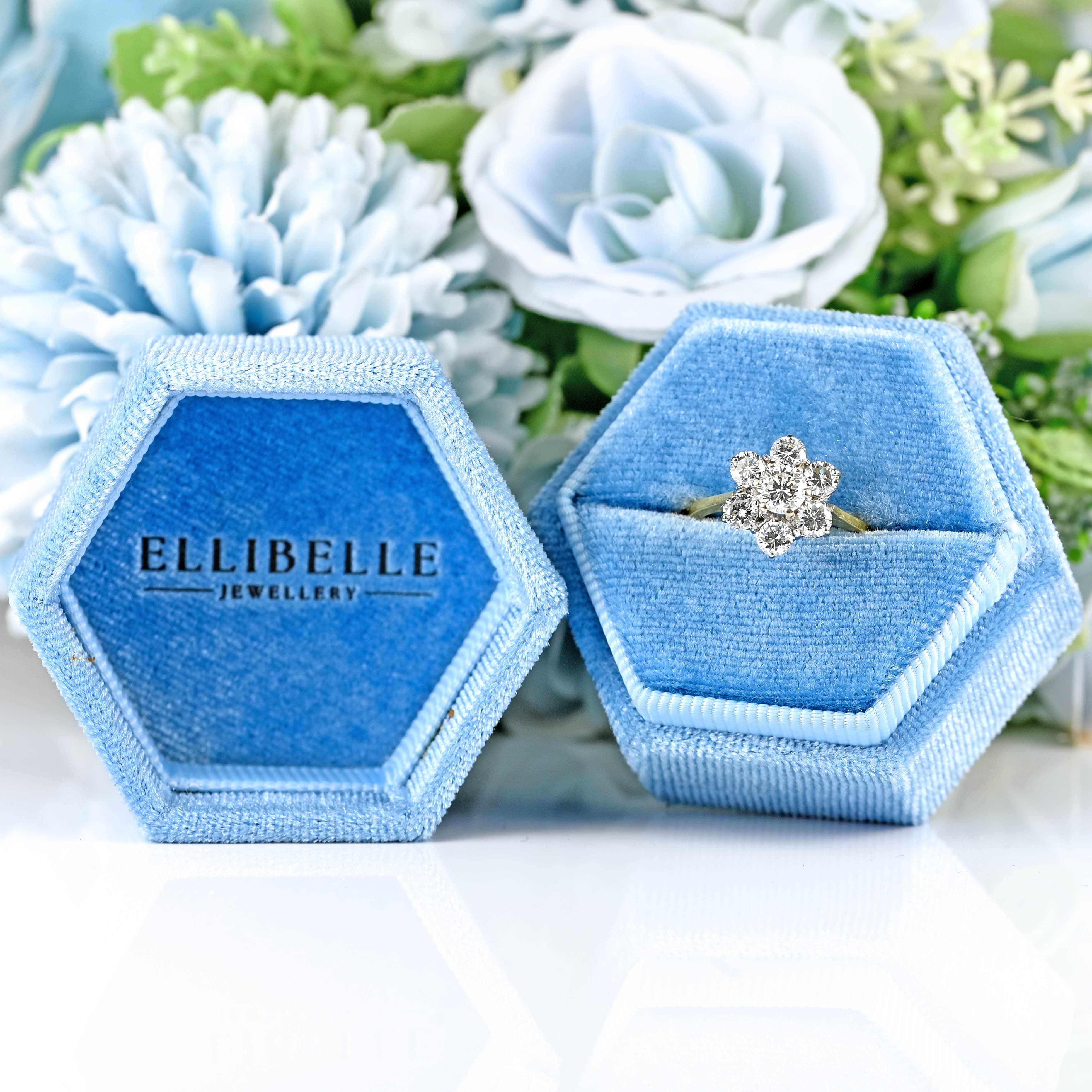 Ellibelle Jewellery Vintage 1989 Diamond 18ct Gold Daisy Cluster Ring (1.32cts)