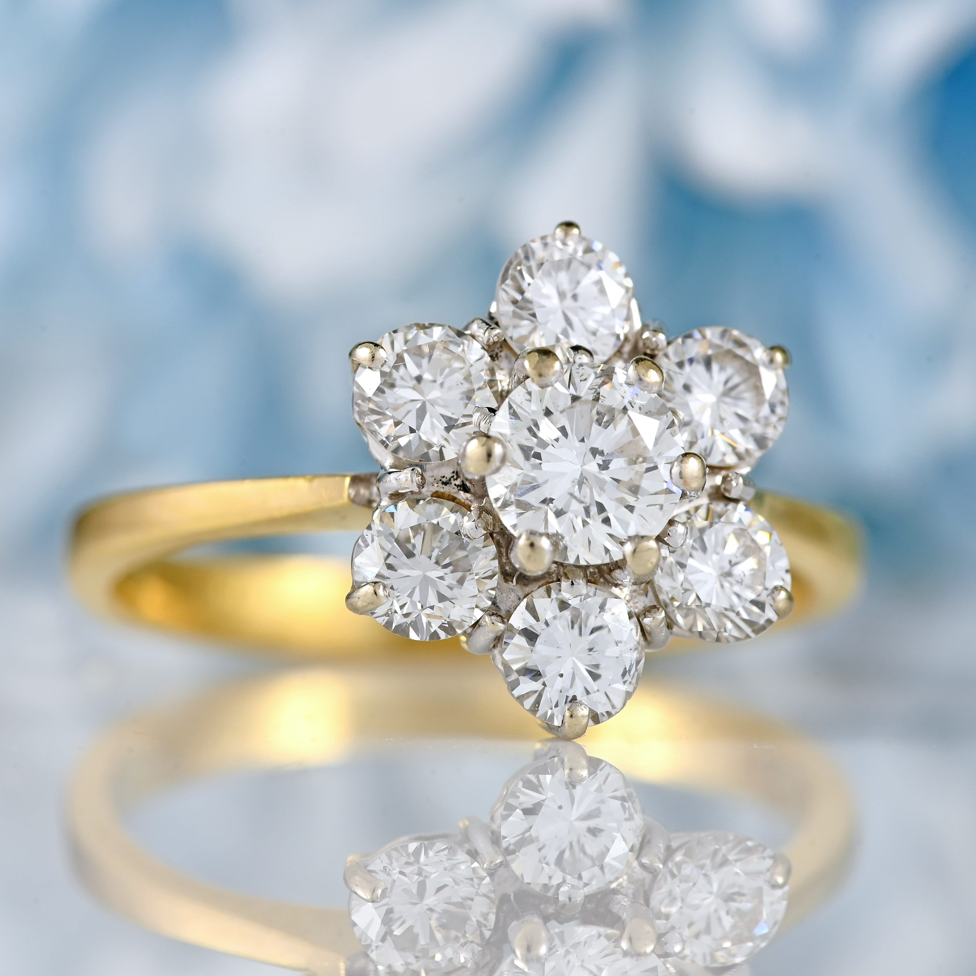 Ellibelle Jewellery Vintage 1989 Diamond 18ct Gold Daisy Cluster Ring (1.32cts)