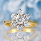 Ellibelle Jewellery Vintage 1989 Diamond 18ct Gold Daisy Cluster Ring (1.32cts)