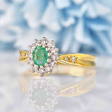 Ellibelle Jewellery Vintage 1989 Emerald & Diamond 18ct Gold Cluster Ring